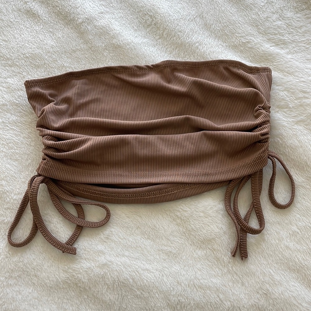 blushmark ribbed and ruched brown tube top